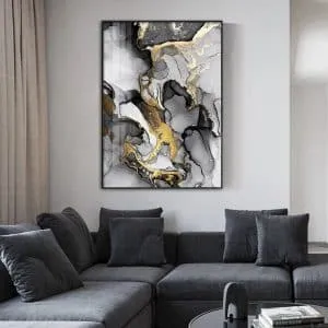 Pôster abstrato moderno em tela dourada preta para parede