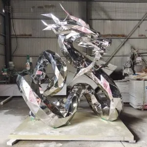 Custom Modern Metal Animal Statue Large OutdoorPolished Mirror Stainless Steel Dragon Sculpture