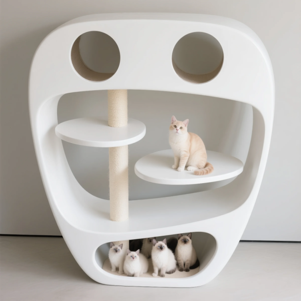Modern-Style Irregular Cat Tree and Cat House | Custom 3D-Printed Furniture - 이미지 2